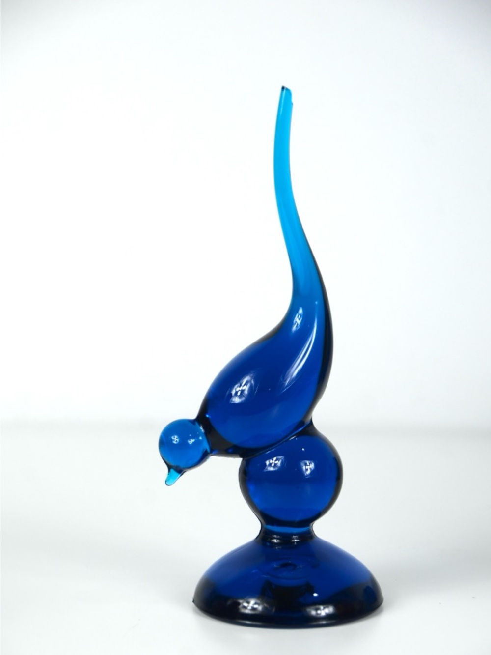 Viking Vintage Blue Epic Long Tail Bird Glass Figurine BROKEN